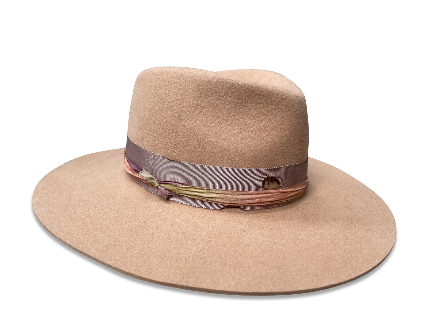 Sophia Fedora - Camel Wool with Sari Silk & Feather Trim