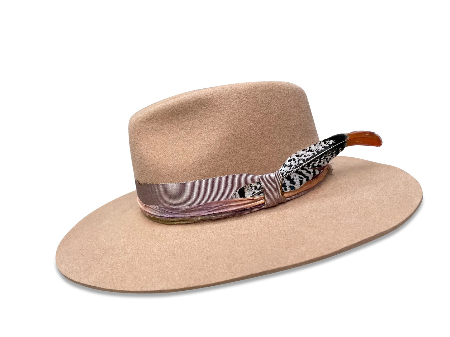 Sophia Fedora - Camel Wool with Sari Silk & Feather Trim