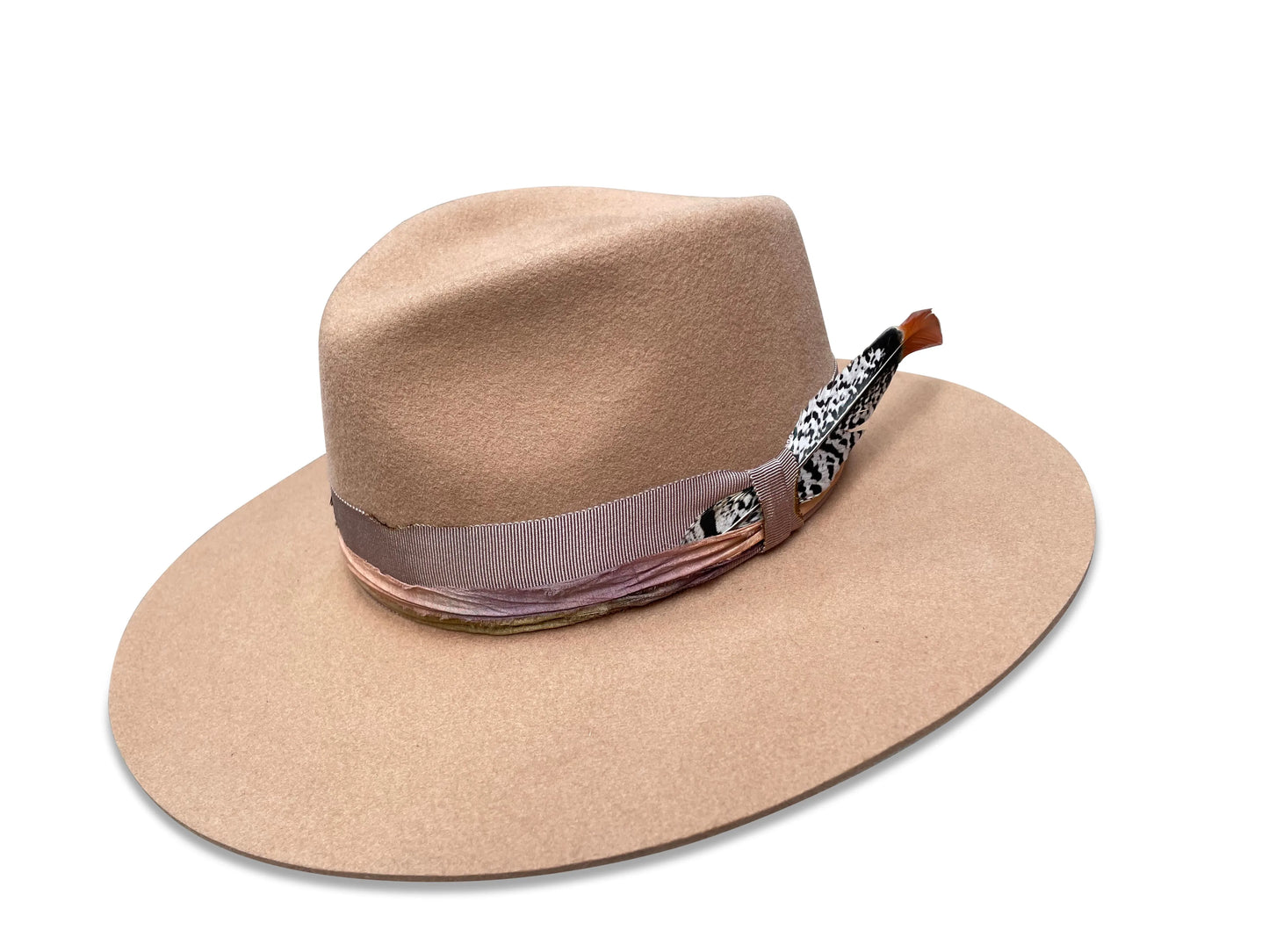 Sophia Fedora - Camel Wool with Sari Silk & Feather Trim