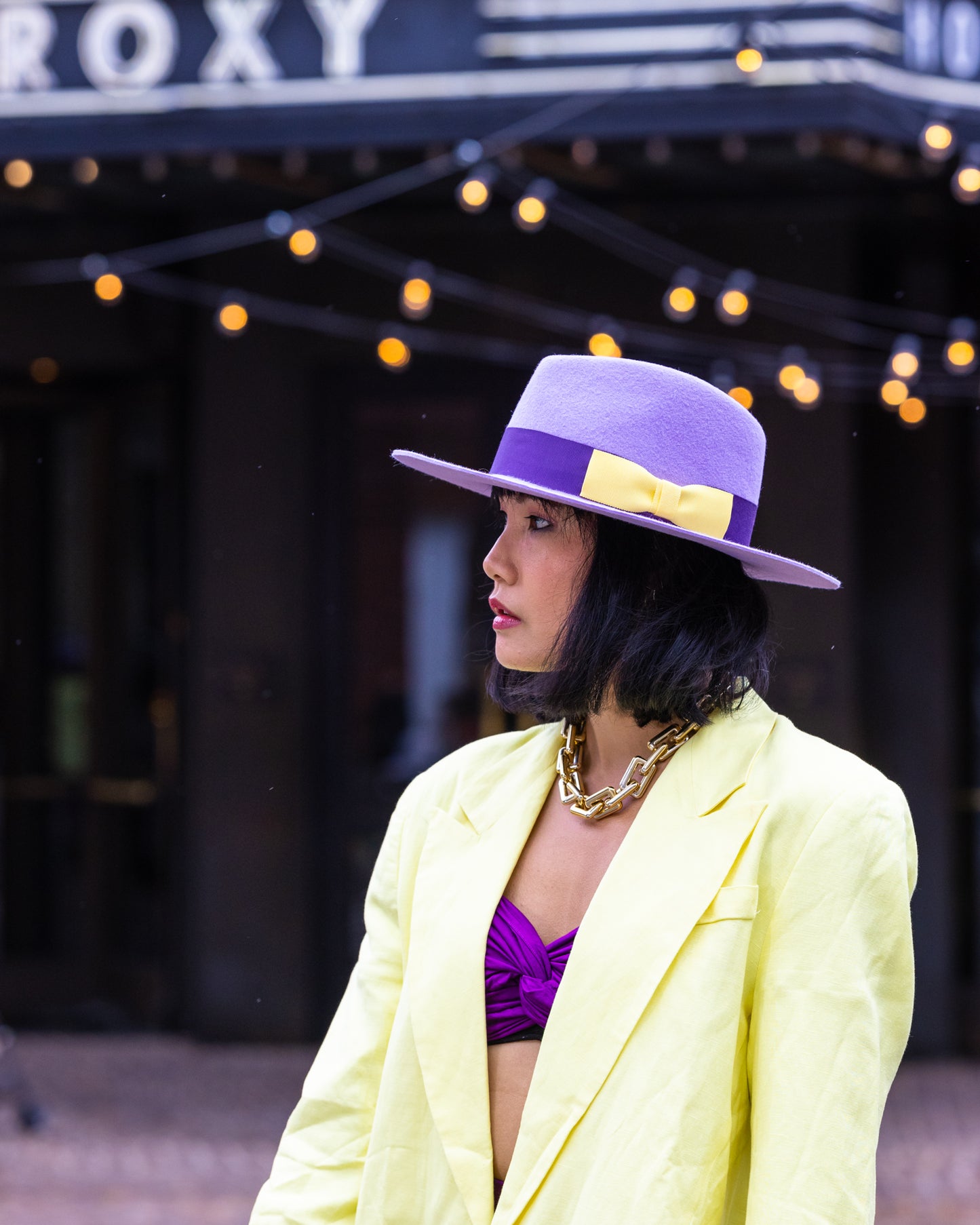 purple fedora to wear at music festivals