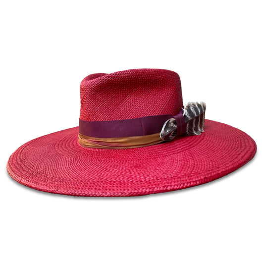 SuperpinchXL - Viva Red Panama Fedora with 4" Brim & Feather