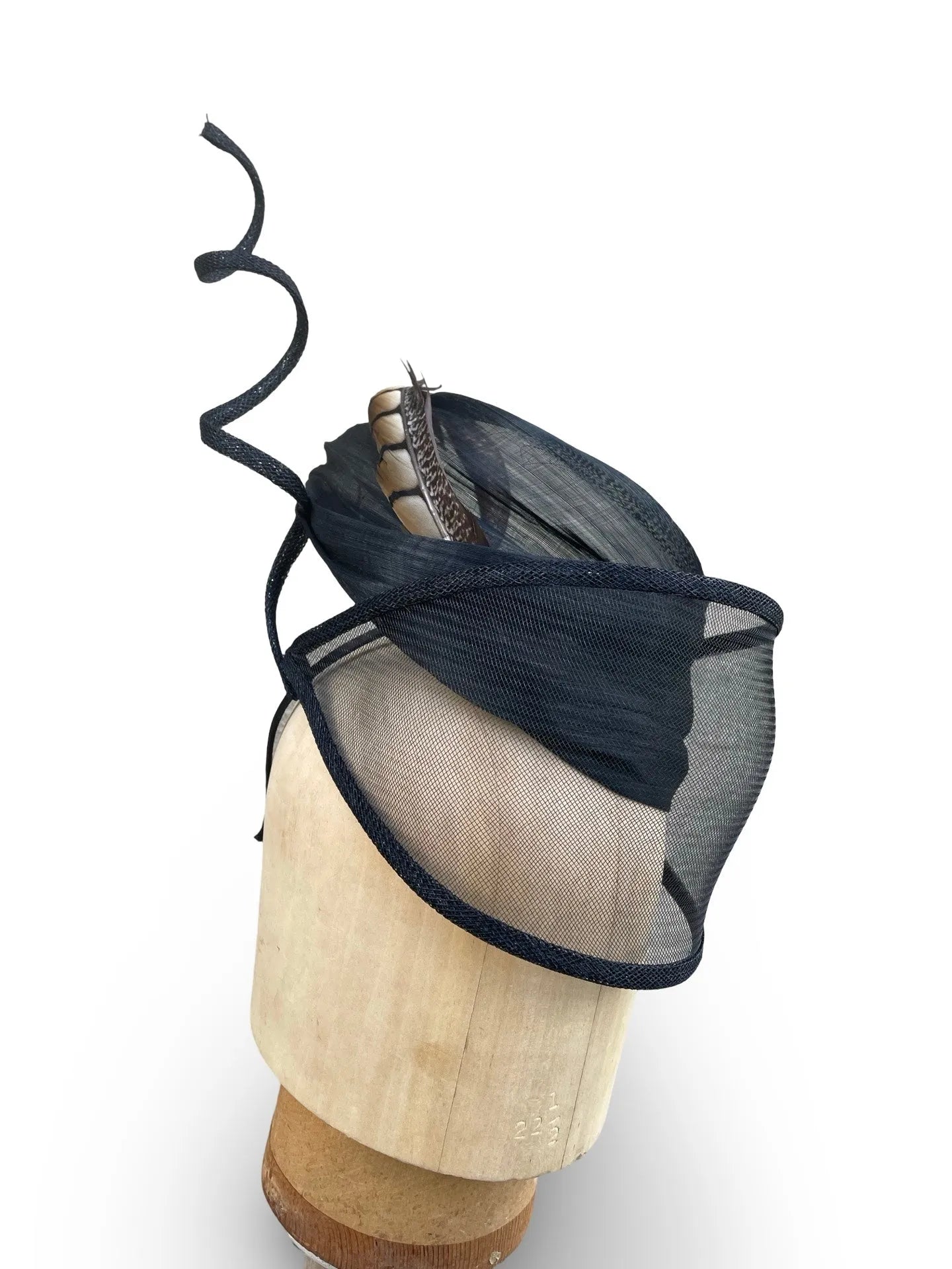Alice Black Fascinator - Silk Abaca with Horsehair Veil