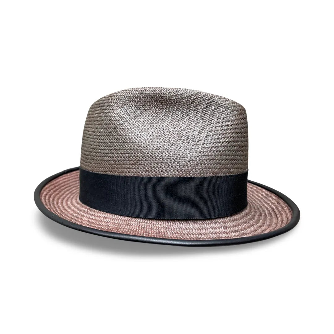 Alicia - Panama Straw Fedora with Leather Piping