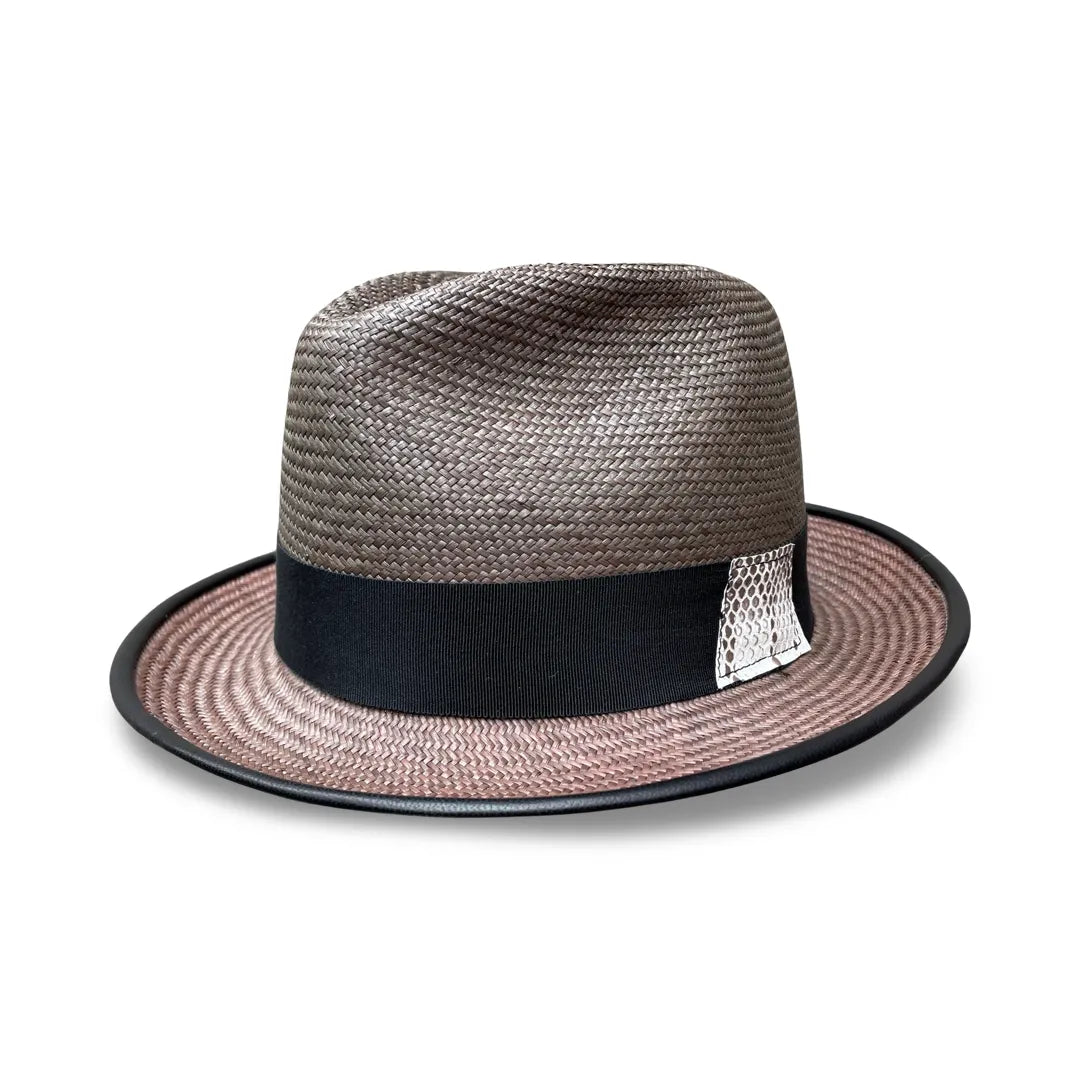 Alicia - Panama Straw Fedora with Leather Piping