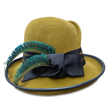 Andria - Gold Velour Cloche with Peacock Feathers