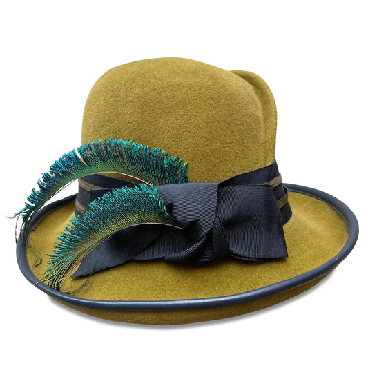 Andria - Gold Velour Cloche with Peacock Feathers