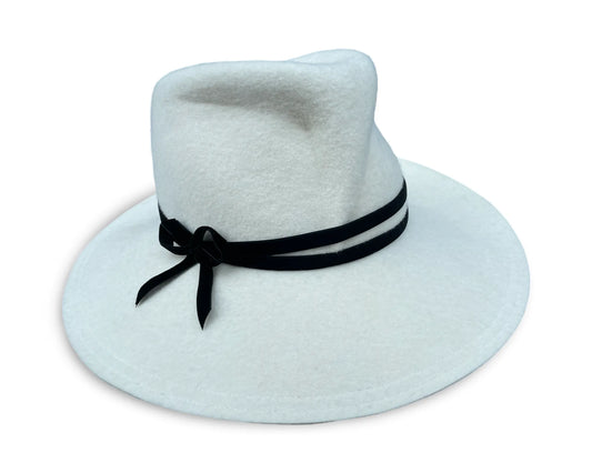 Bella Fedora - Ivory Wool Felt Fedora with Velvet Ribbon