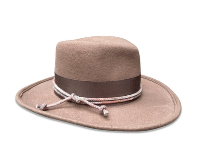 Blink123 Boho Cowboy Hat - Camel Wool Felt with Rope & Feather Trim