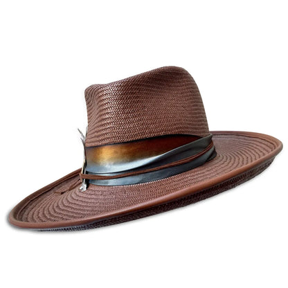 Blink Flange Fedora - Straw Festival Hat with Feather & Silk