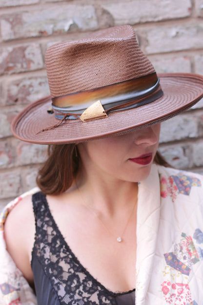 Blink Flange Fedora - Straw Festival Hat with Feather & Silk