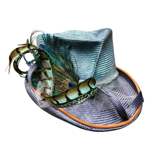 Blue Devil - Ombre Top Hat with Peacock & Pheasant Feathers
