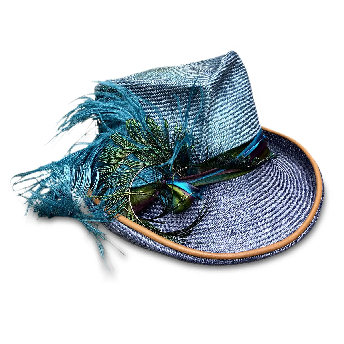 Blue Devil - Ombre Top Hat with Peacock & Pheasant Feathers