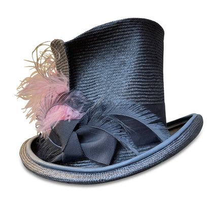 Boudica - Mad Hatter Style Top Hat with Pink Ostrich Curls