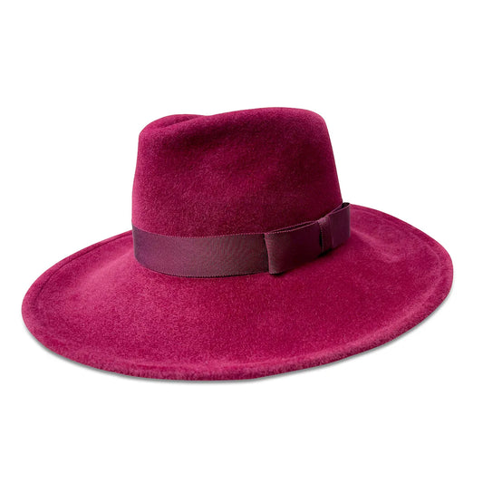 Carnelian - Wide Brim Fedora in Wine Velour Fur Felt