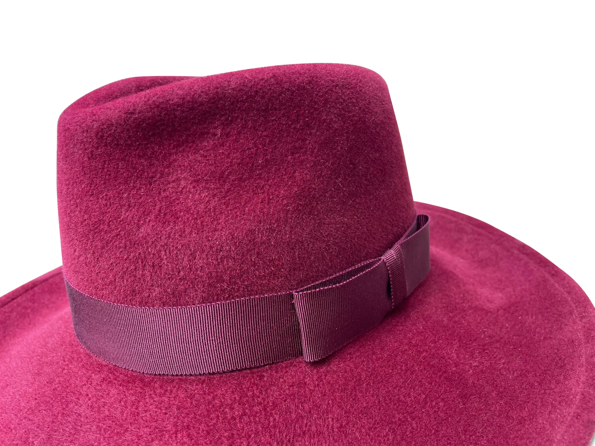 Carnelian - Wide Brim Fedora in Wine Velour Fur Felt