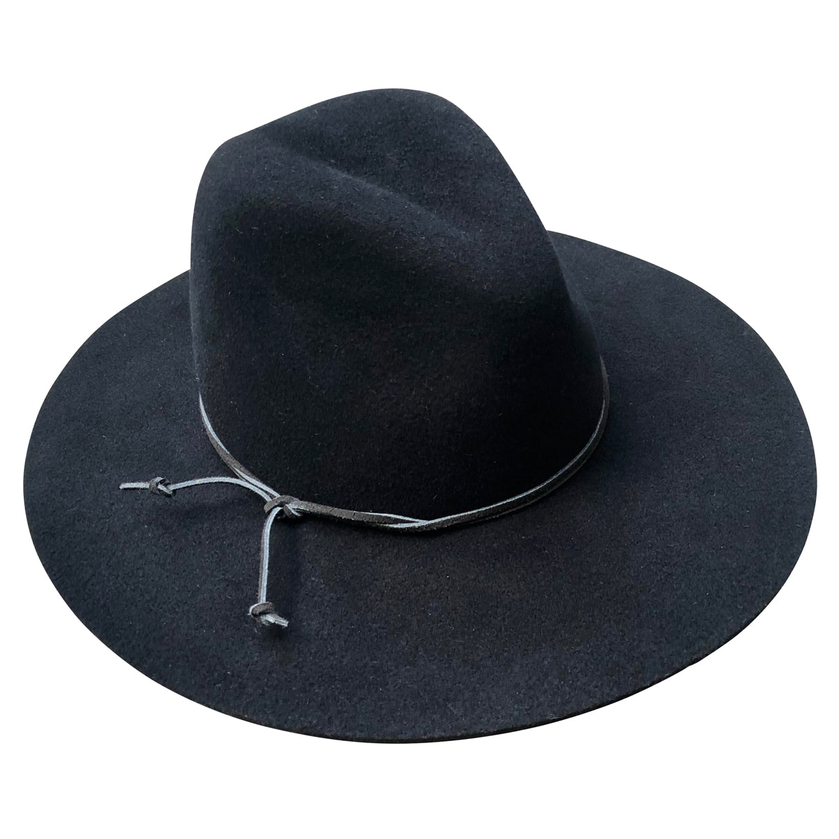 Black wool felt fedora with suede cord trim