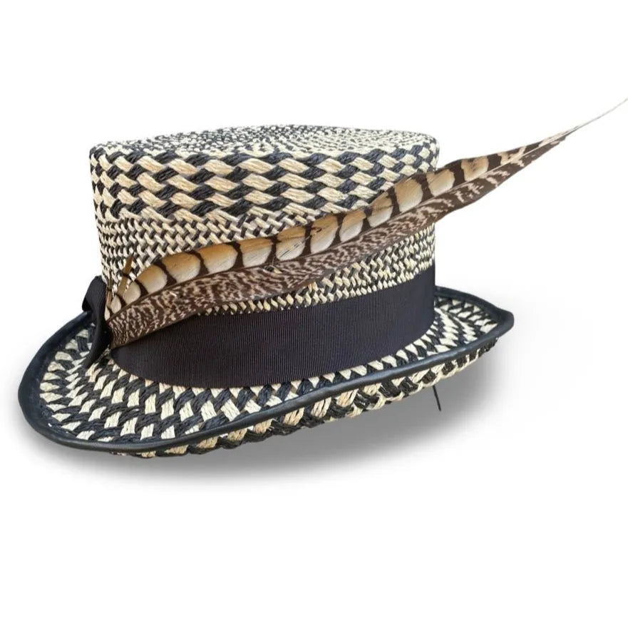 Dedra Riding Hat - Straw Coachman Style with Feather