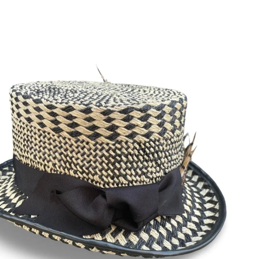 Dedra Riding Hat - Straw Coachman Style with Feather