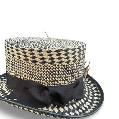Dedra Riding Hat - Straw Coachman Style with Feather