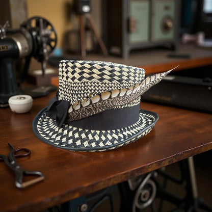Dedra Riding Hat - Straw Coachman Style with Feather