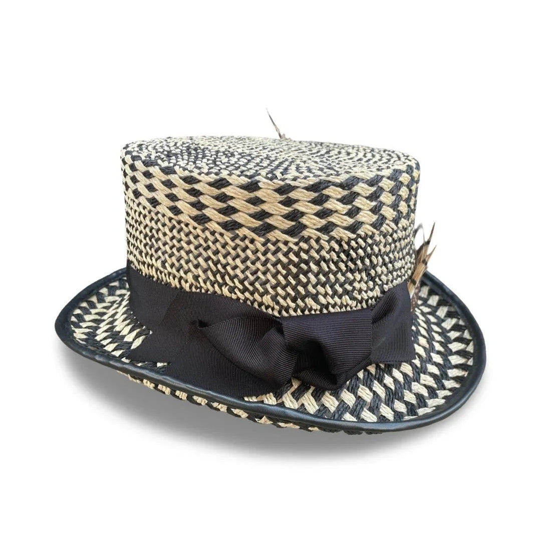 Dedra Riding Hat - Straw Coachman Style with Feather