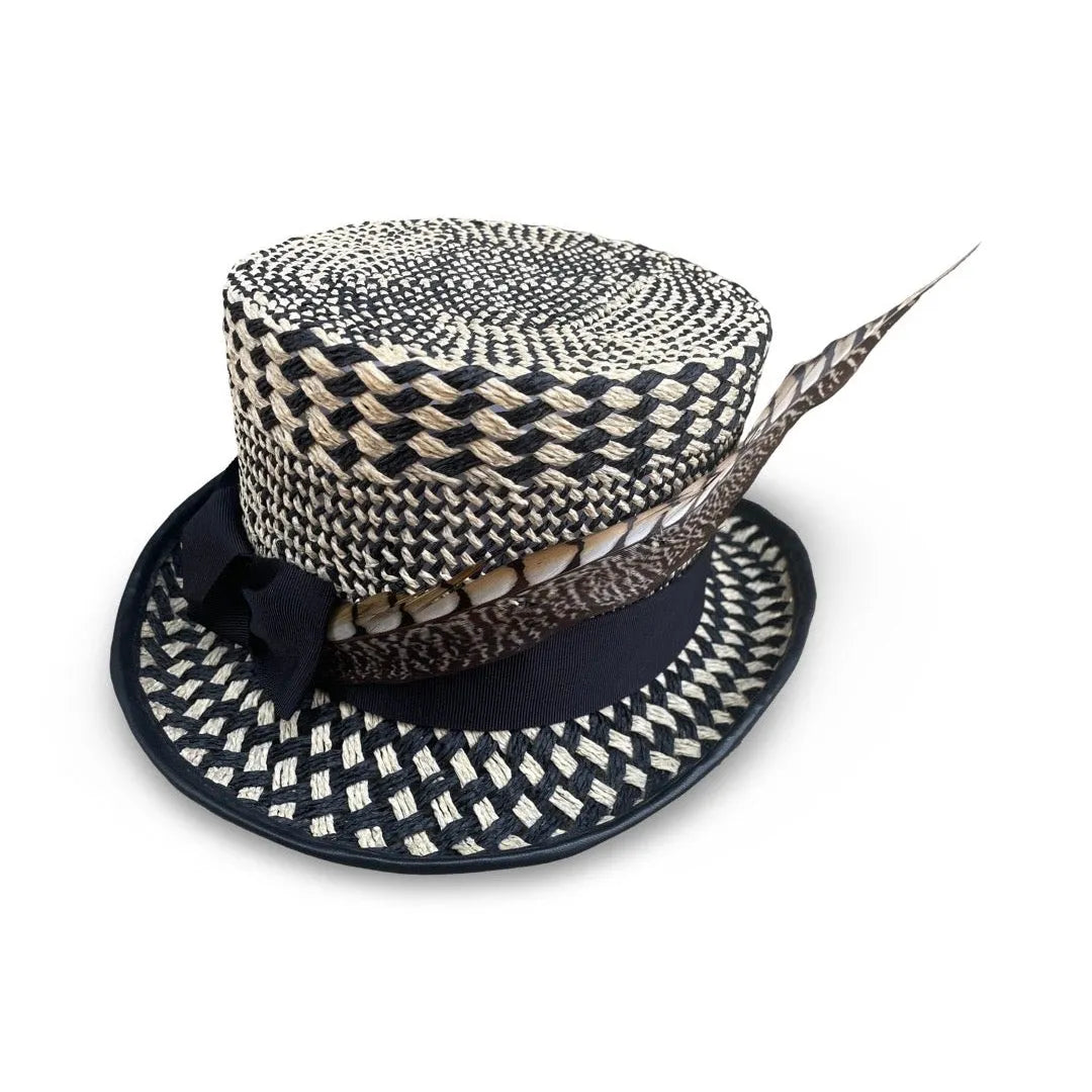 Dedra Riding Hat - Straw Coachman Style with Feather