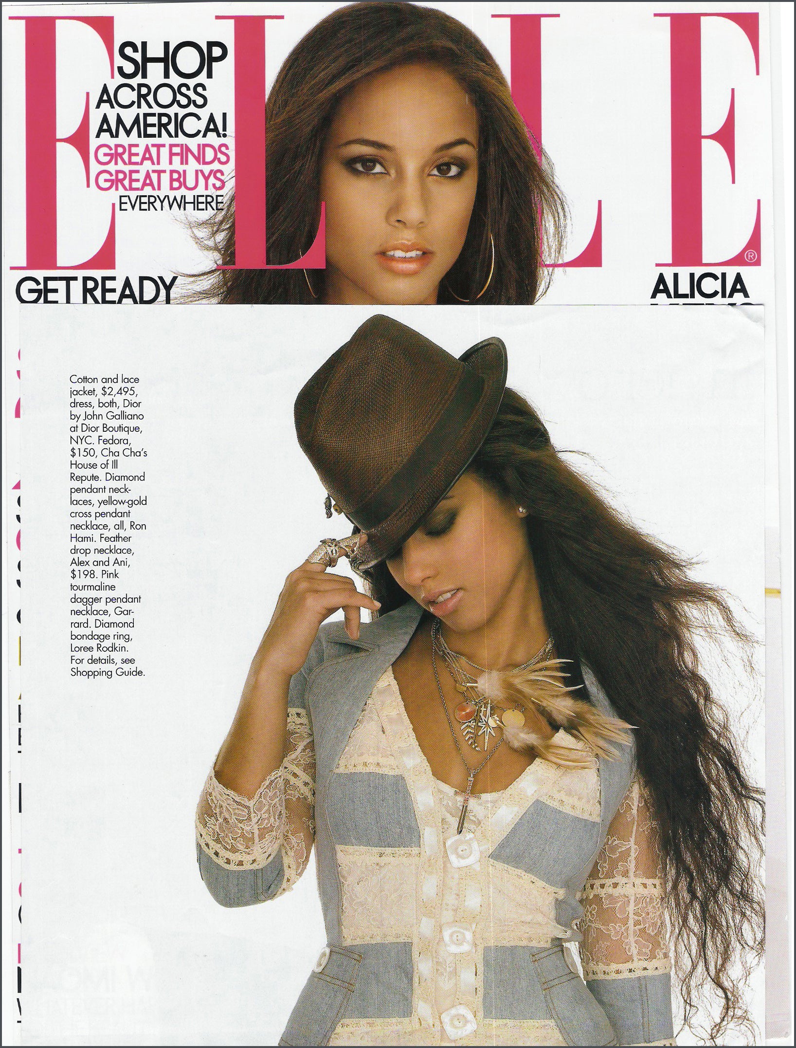 Elle Magazine: Alicia Keys fedora from Cha Cha's House of Ill Repute