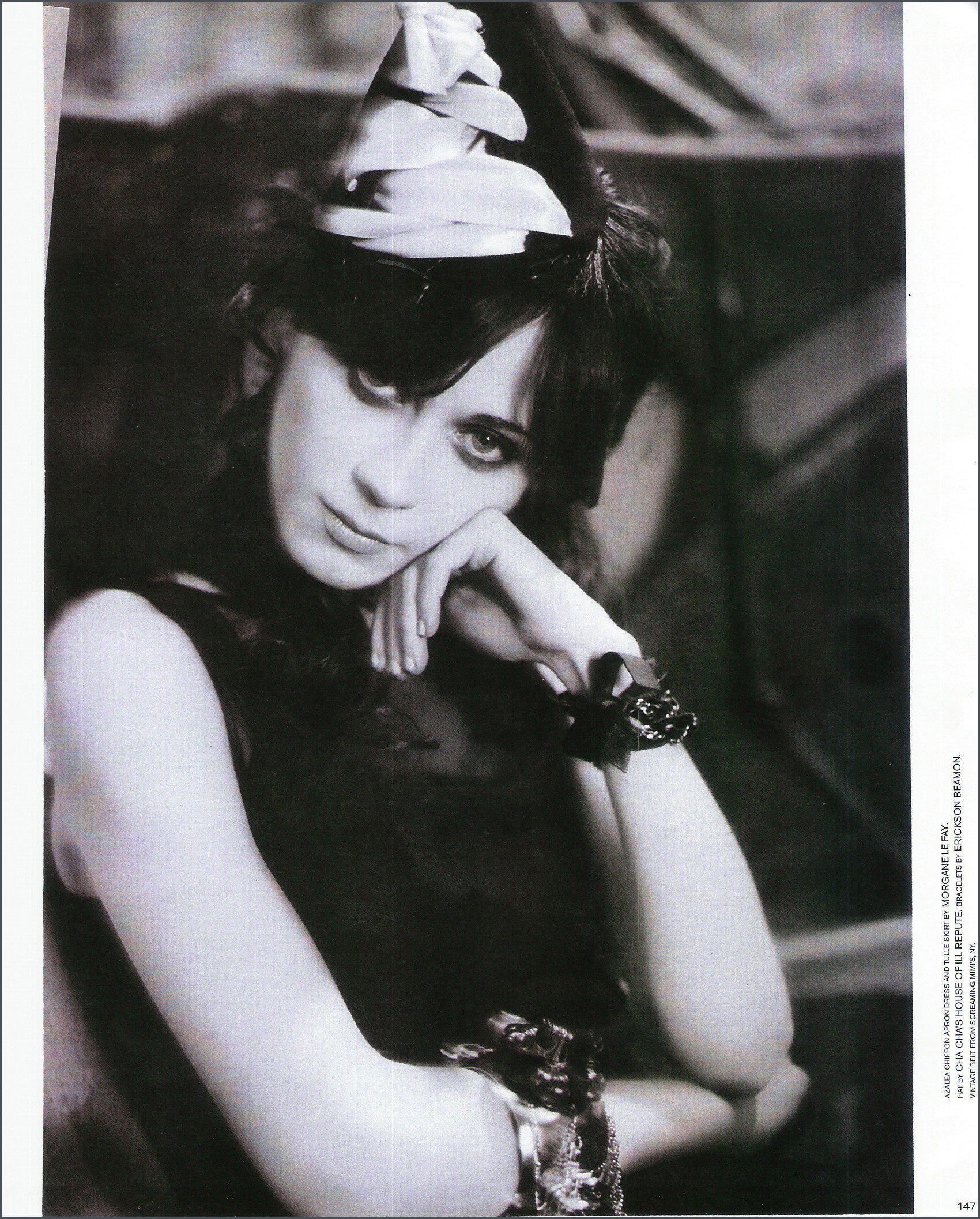 Zooey Deschanel wearing the Pixie Hat from Cha Cha's House of Ill Repute in Flaunt Magazine