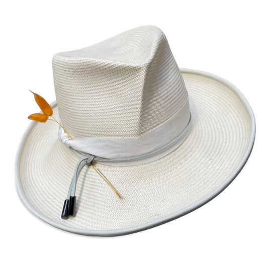 Floe - Travel Fedora in Ivory Shantung with Bunny Tails