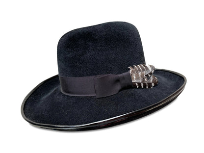 Frida Fedora - Black Velour Felt with Patent Leather Brim Trim