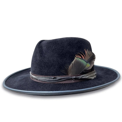 Giorgio Fedora - Charcoal Fur Felt with Sari Silk & Feathers