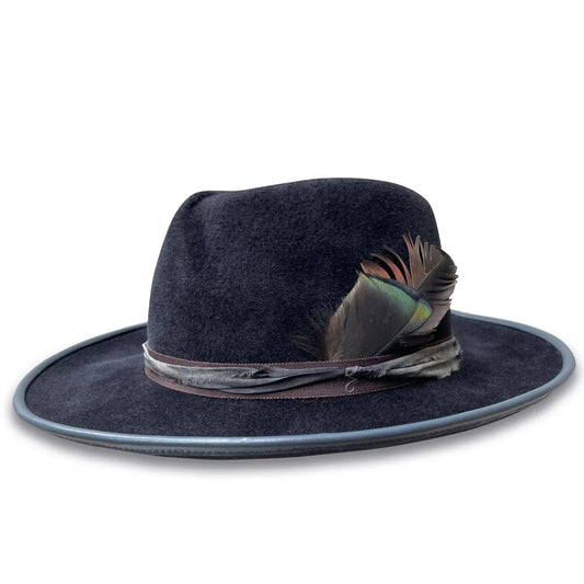 Giorgio Fedora - Charcoal Fur Felt with Sari Silk & Feathers
