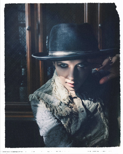Giorgio Fedora - Charcoal Fur Felt with Sari Silk & Feathers