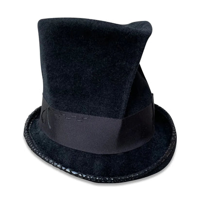 Grimm Top Hat - Velour Felt with Feather & Faux Lizard Trim