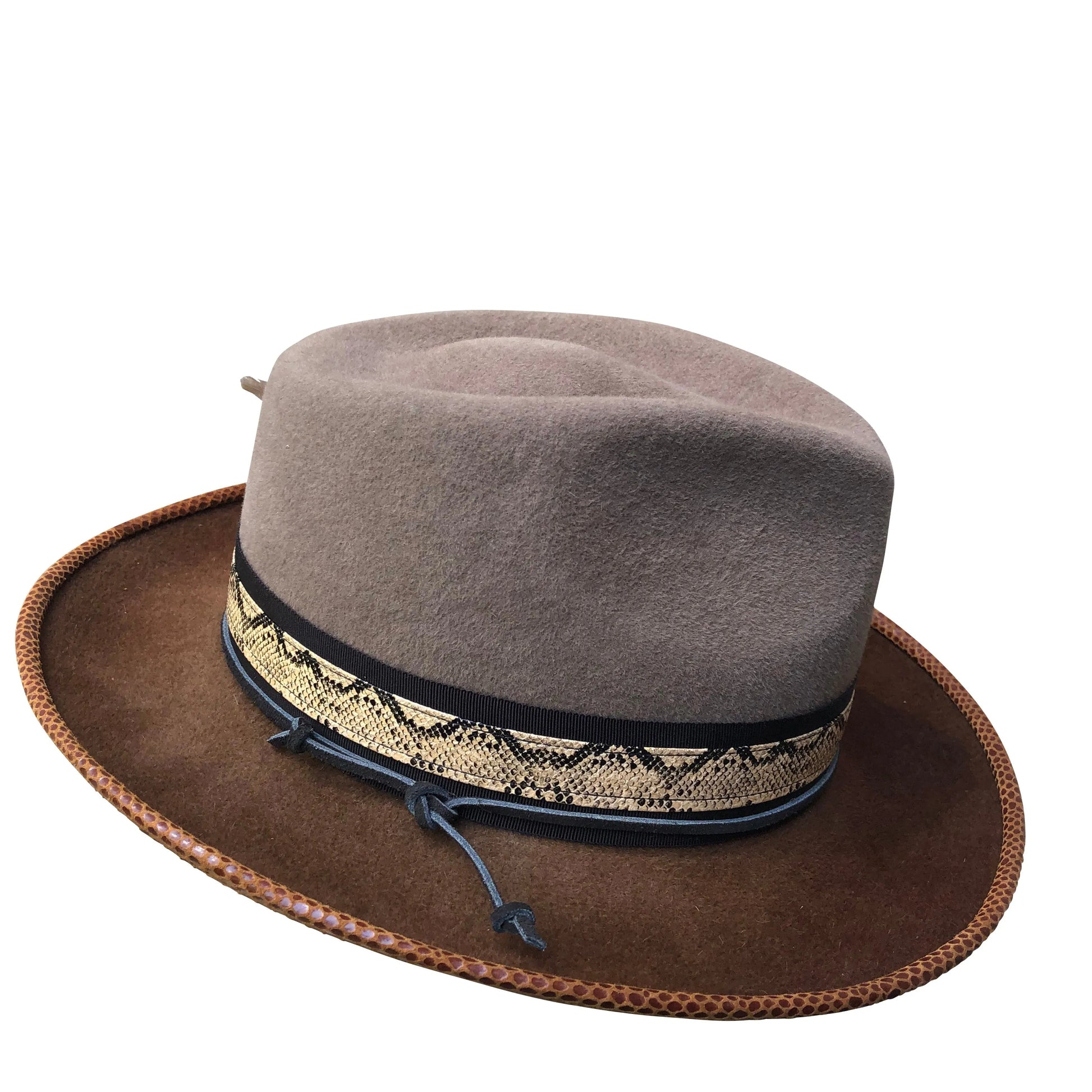 Guy - Dip Dyed Teardrop Fedora with Snakeskin & Feather Trim