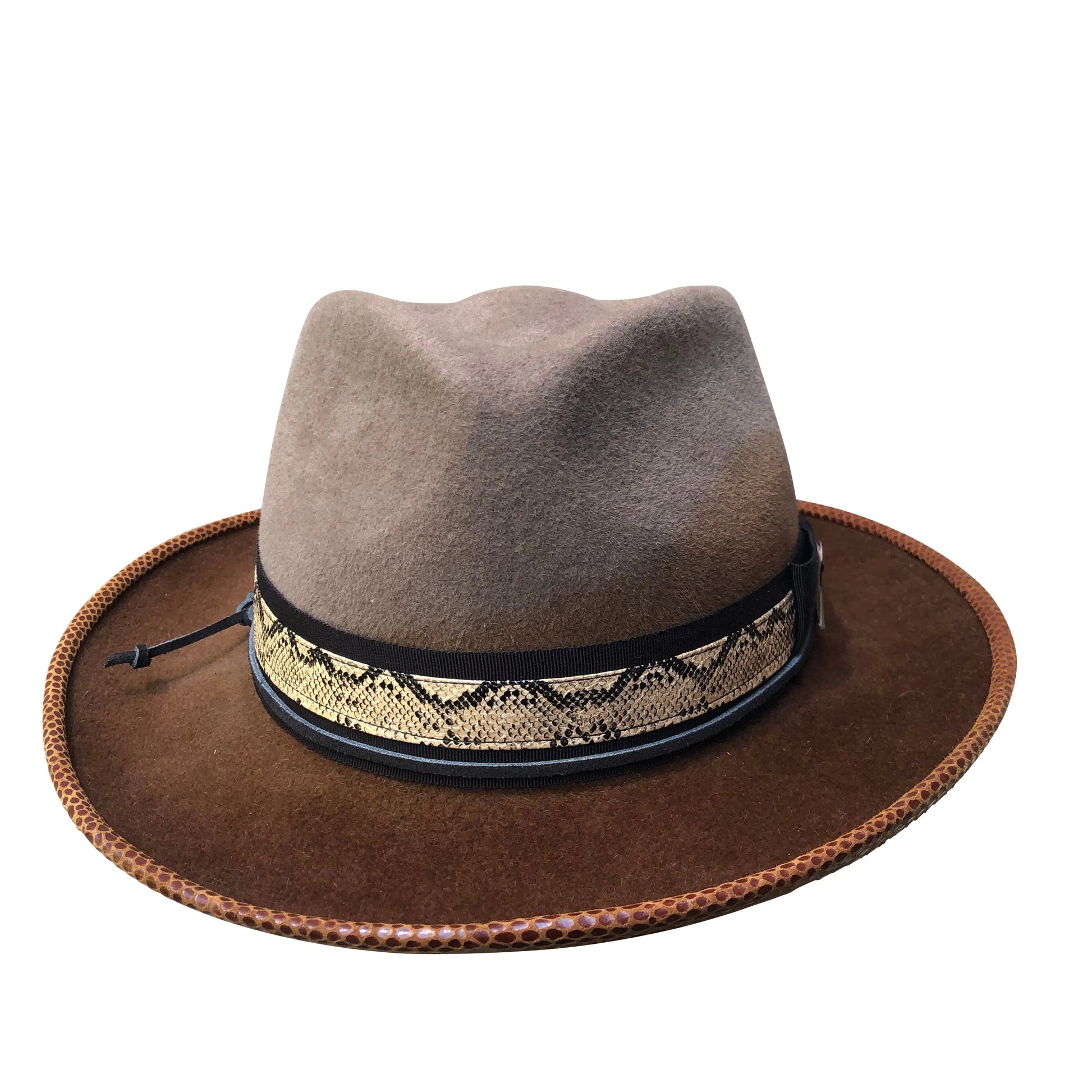 Guy - Dip Dyed Teardrop Fedora with Snakeskin & Feather Trim