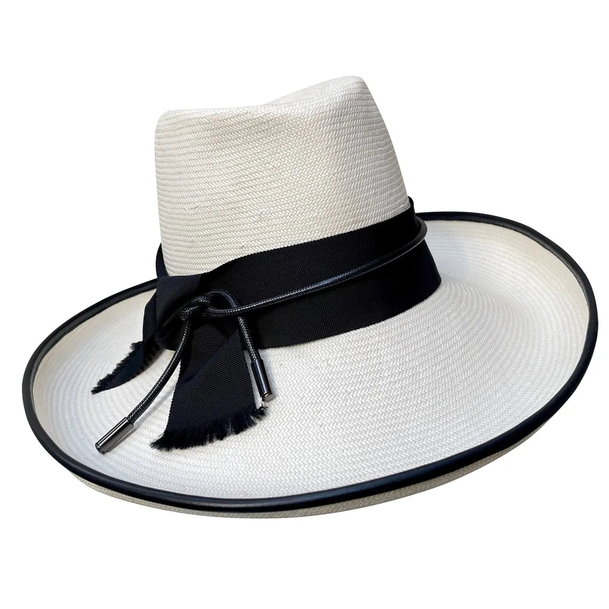 Gypsy - Asymmetrical Fedora in Shantung Straw with Cord Trim