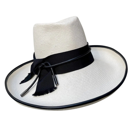 Gypsy - Asymmetrical Fedora in Shantung Straw with Cord Trim