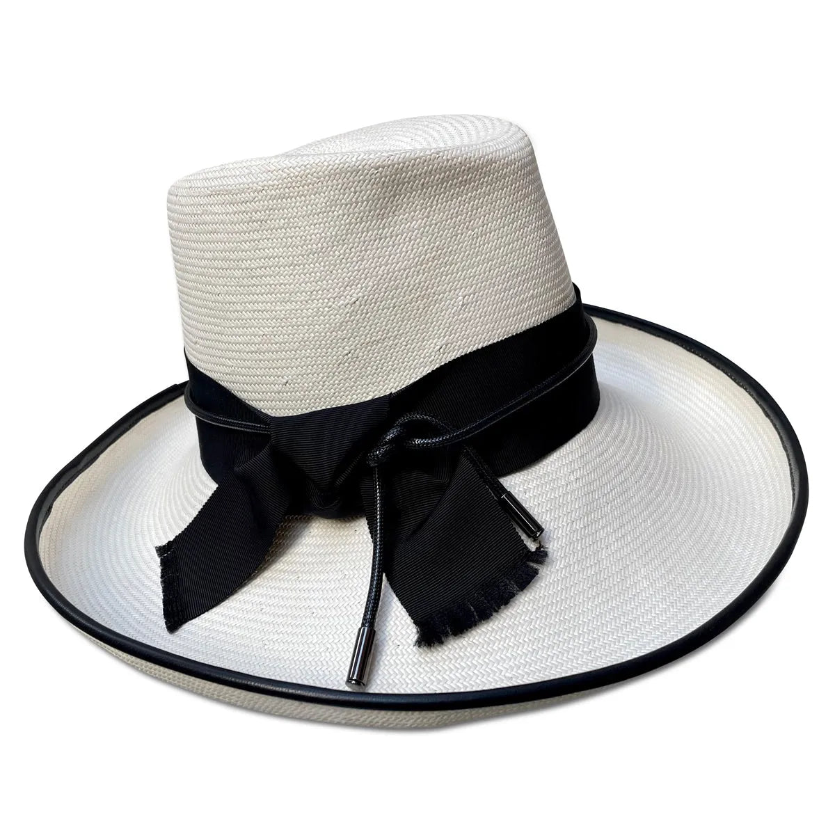 Gypsy - Asymmetrical Fedora in Shantung Straw with Cord Trim