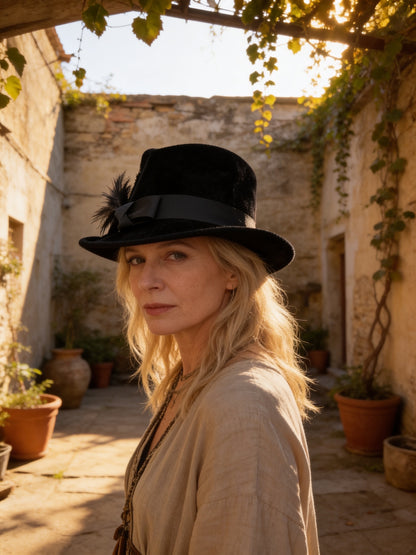 Flora - El Diablo Grande - Black Felt Monochromatic Top Hat