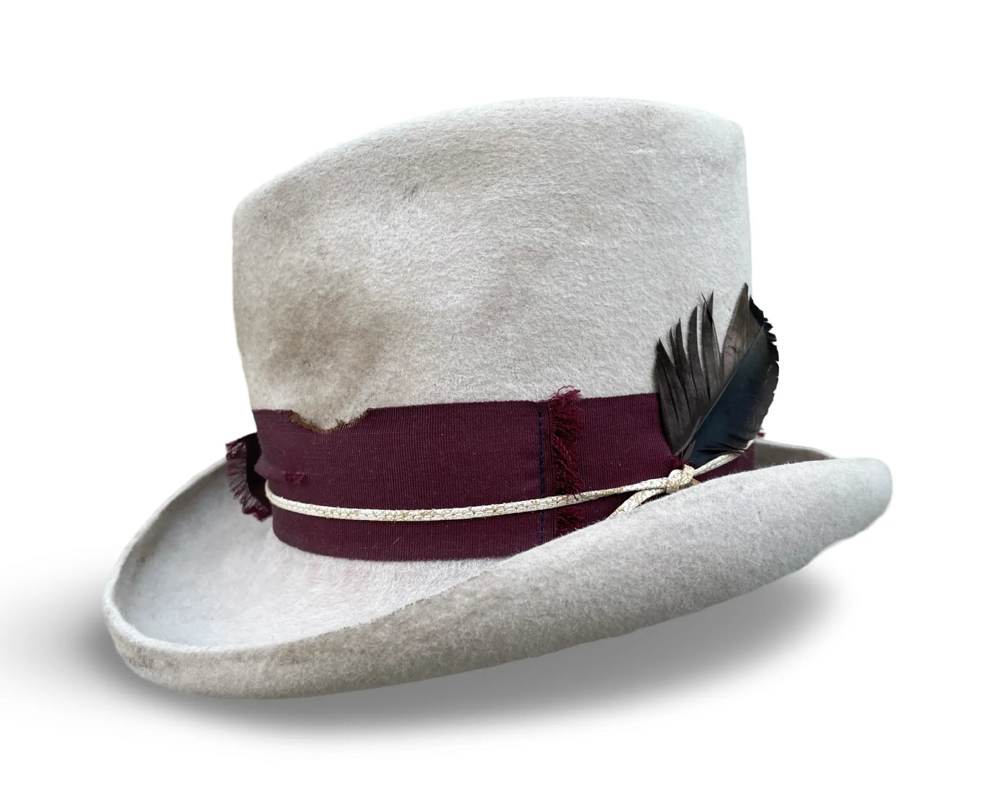 Isabella Distressed Top Hat - Alabaster Fur Felt with Leather Trim