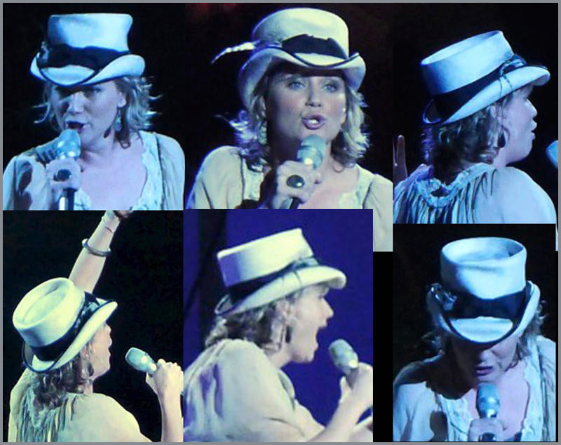 Jennifer Nettles from Sugarland wearing a unique top hat from Cha Cha's House of Ill Repute a custom hat shop in NYC