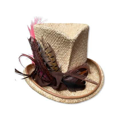 Jane Top Hat - Raffia Straw with Feather Explosion Trim