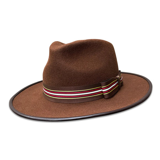 Jay - Tobacco Fur Felt Fedora with Leather Piping
