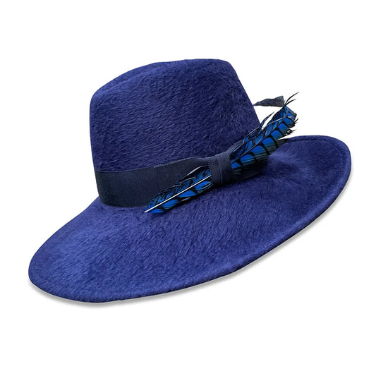 Jet Set - Indigo Asymmetrical Fedora with Statement Feather