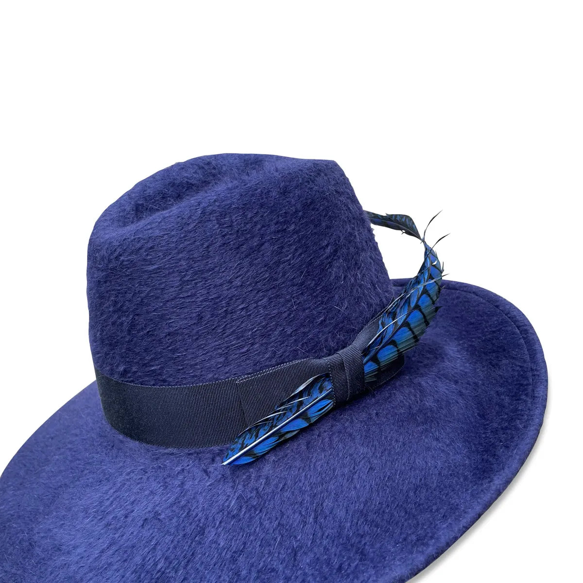 Jet Set - Indigo Asymmetrical Fedora with Statement Feather