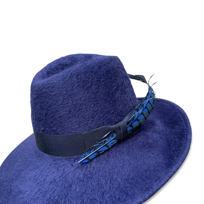 Jet Set - Indigo Asymmetrical Fedora with Statement Feather