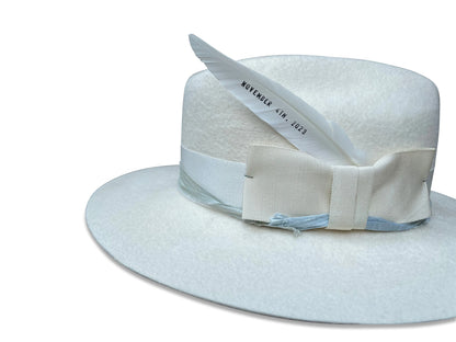 June Bridal Cowboy Hat - Ivory Wool Felt with Custom Feather Trim