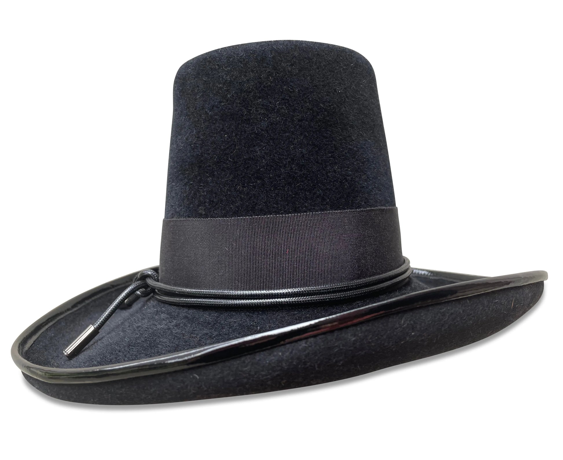 La Dolce Vita Top Hat - Black Felt with Patent Leather & Grosgrain