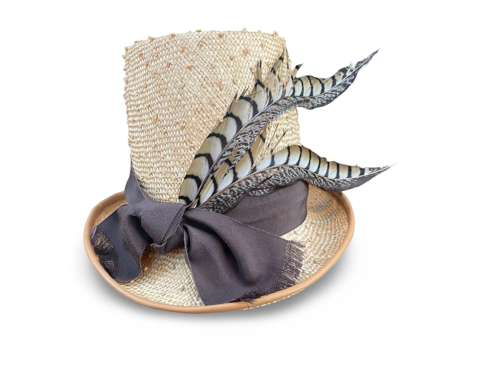 Lady Danbury Bridgerton Top Hat - Sisol Straw with Feathers